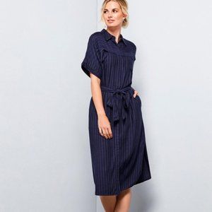CREMIEUX CLAUDIA PINSTRIPE NAVY SHIRT DRESS NWT